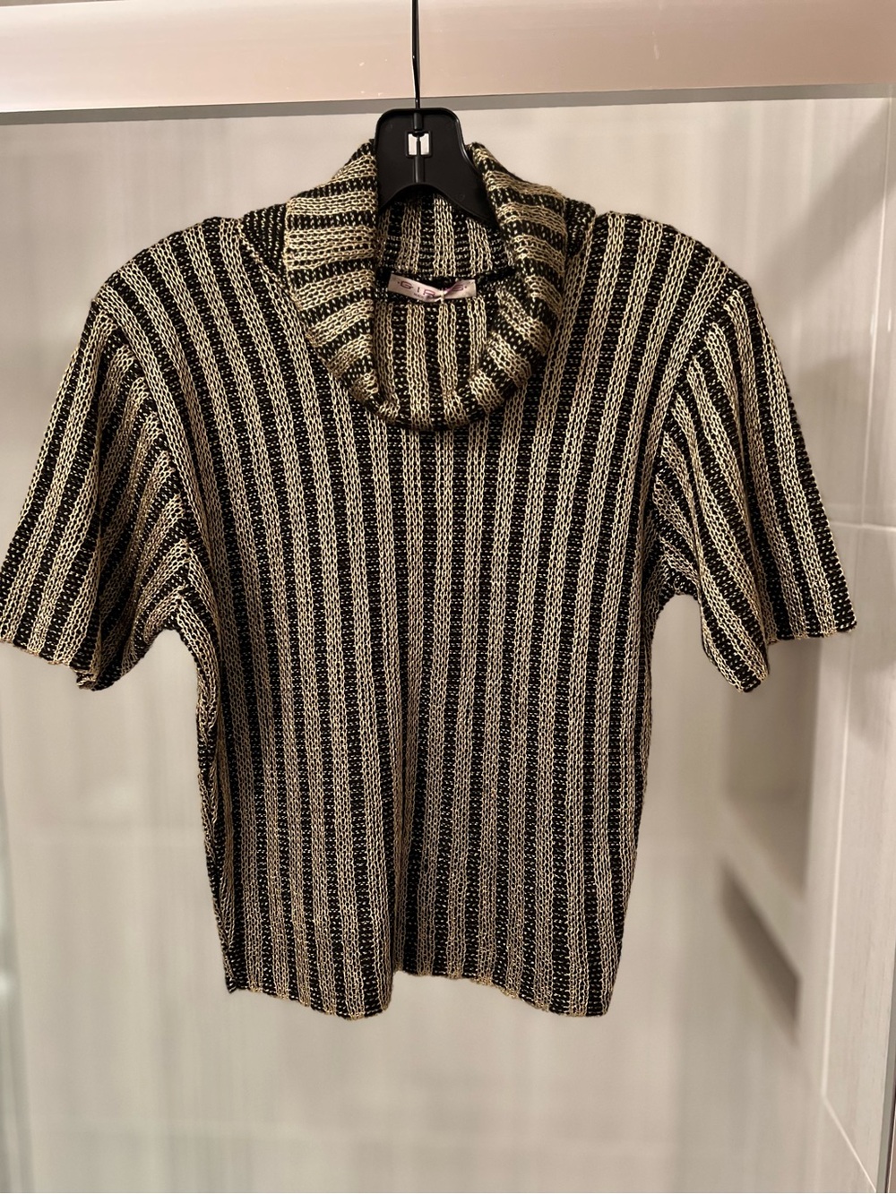 NWT Girus Collection Made in Italy Metallic Gold Black Knit Cowl Neck Top